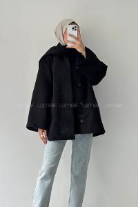 Lamelif Şal Yaka Kaşe Kaban Siyah