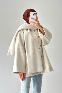 Lamelif Şal Yaka Kaşe Kaban Taş Rengi