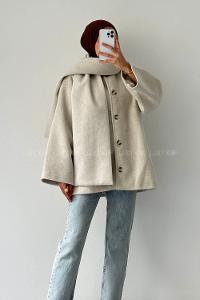 Lamelif Şal Yaka Kaşe Kaban Taş Rengi