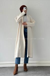 Natural Scarf Neck Long Arm Acrylic Knitwear Polyester Cardigan