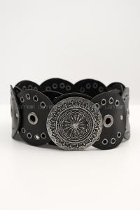 Lamelif Siyah Vintage Metal Tokalı Kemer