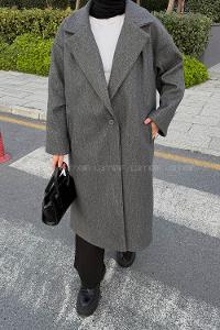 Lamelif Tek Düğmeli Kaşe Kaban Koyu Gri