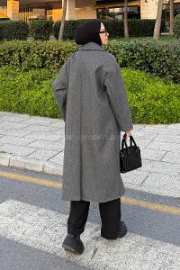 Lamelif Tek Düğmeli Kaşe Kaban Koyu Gri