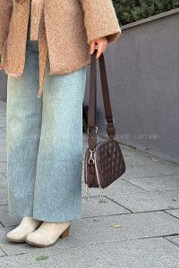 Kapitone Fermuarlı Mıknatıs Kapak Bölmeli Çok Gözlü Günlük Kadın Omuz Çantası