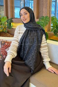 Lamelif Dior Desen Kaşmir Çift Taraflı Şal Antrasit