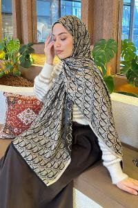 Lamelif Dior Desen Kaşmir Çift Taraflı Şal Siyah Bej