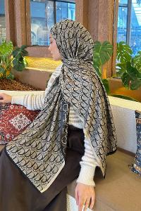 Lamelif Dior Desen Kaşmir Çift Taraflı Şal Siyah Bej