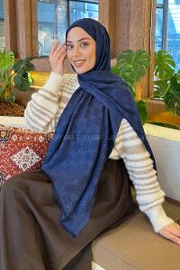 Lamelif G Desen Kaşmir Çift Taraflı Şal Lacivert