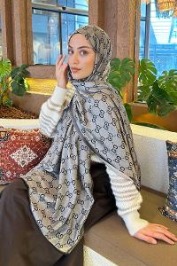 Lamelif G Desen Kaşmir Çift Taraflı Şal Siyah Gri