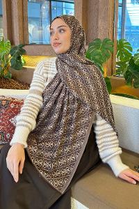 Lamelif Guess Desen Kaşmir Çift Taraflı Şal Acı Kahve
