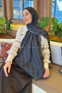 Lamelif Guess Desen Kaşmir Çift Taraflı Şal Antrasit