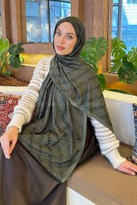 Lamelif Guess Desen Kaşmir Çift Taraflı Şal Haki