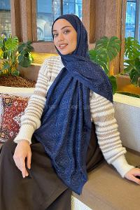 Lamelif Guess Desen Kaşmir Çift Taraflı Şal Lacivert