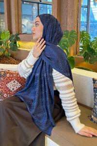 Lamelif Guess Desen Kaşmir Çift Taraflı Şal Lacivert