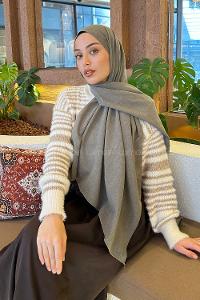 Lamelif Küf Yeşili Keten Şal