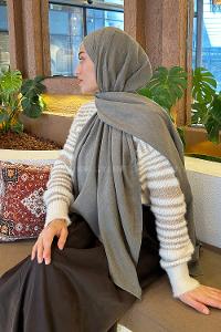 Lamelif Küf Yeşili Keten Şal