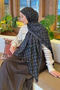 Lamelif YSL Desen Kaşmir Çift Taraflı Şal Siyah Antrasit