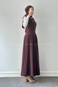 Lamelif Cep Detaylı Tesettür Elbise Acı Kahve