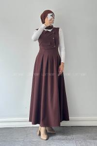 Lamelif Cep Detaylı Tesettür Elbise Acı Kahve