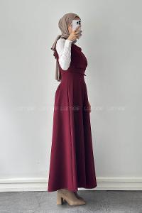 Lamelif Cep Detaylı Tesettür Elbise Bordo