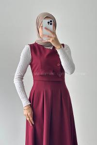 Lamelif Cep Detaylı Tesettür Elbise Bordo