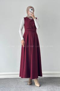 Lamelif Cep Detaylı Tesettür Elbise Bordo