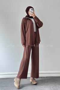 Lamelif Fermuarlı Oysho Takım Kahverengi