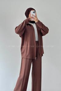 Lamelif Fermuarlı Oysho Takım Kahverengi