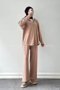 Caramel Neckband Long Arm Cotton Lycra Regular Trousers Comfortable Suit