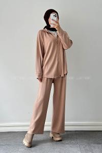 Caramel Neckband Long Arm Cotton Lycra Regular Trousers Comfortable Suit