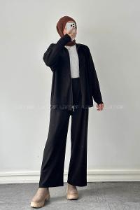 Black Neckband Long Arm Cotton Lycra Regular Trousers Comfortable Suit