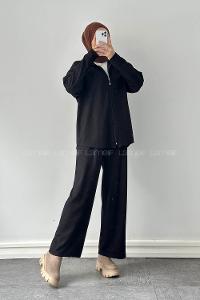 Black Neckband Long Arm Cotton Lycra Regular Trousers Comfortable Suit