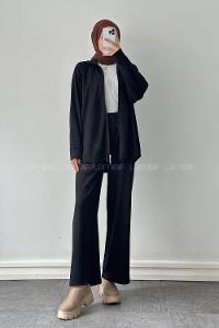 Black Neckband Long Arm Cotton Lycra Regular Trousers Comfortable Suit
