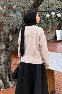 Lamelif Fiyonklu Triko Hırka Bej