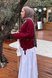 Lamelif Fiyonklu Triko Hırka Bordo