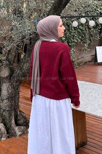 Lamelif Fiyonklu Triko Hırka Bordo