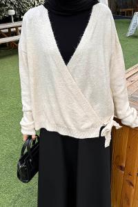 Natural V Neck Long Arm Acrylic Polyester Cardigan