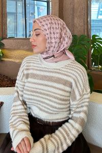 Lamelif G Desen Rayon Eşarp Pudra