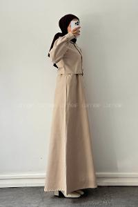 Beige Crew Neck Shirt Collar Long Arm Gabardin Suit