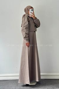 Sand Beige Crew Neck Shirt Collar Long Arm Gabardin Suit