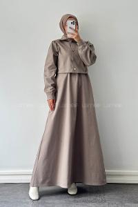 Sand Beige Crew Neck Shirt Collar Long Arm Gabardin Suit