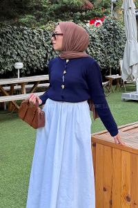 Lamelif Kalp Düğmeli Hırka Lacivert