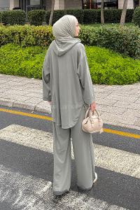 Lamelif Kapüşonlu Kanguru Cep İkili Takım Haki