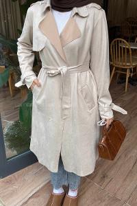 Lamelif Omuz Apoletli Süet Trençkot Taş Rengi