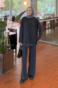 Anthracite Crew Neck Long Arm Cotton Lycra Regular Trousers Comfortable Suit