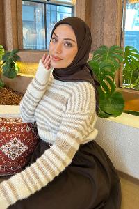 Bitter Brown Cotton Fabric Striped Striped Scarf