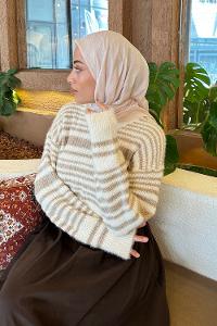 Lamelif Piliseli Bambu Eşarp Açık Bej