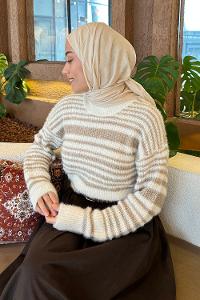 Lamelif Piliseli Bambu Eşarp Bej