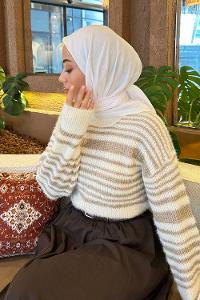 Lamelif Piliseli Bambu Eşarp Beyaz