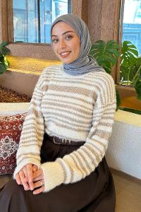 Lamelif Piliseli Bambu Eşarp Füme